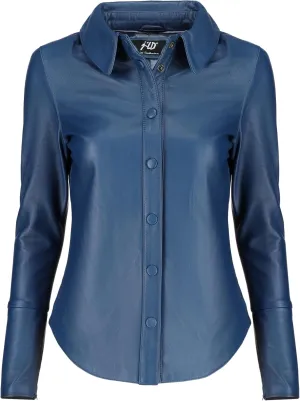 Jild Casual Shirt Leather Jacket Women - Long Sleeve Snap Button Down Soft Lambskin Leather Shacket Regular and Plus Size