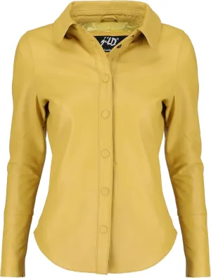 Jild Casual Shirt Leather Jacket Women - Long Sleeve Snap Button Down Soft Lambskin Leather Shacket Regular and Plus Size