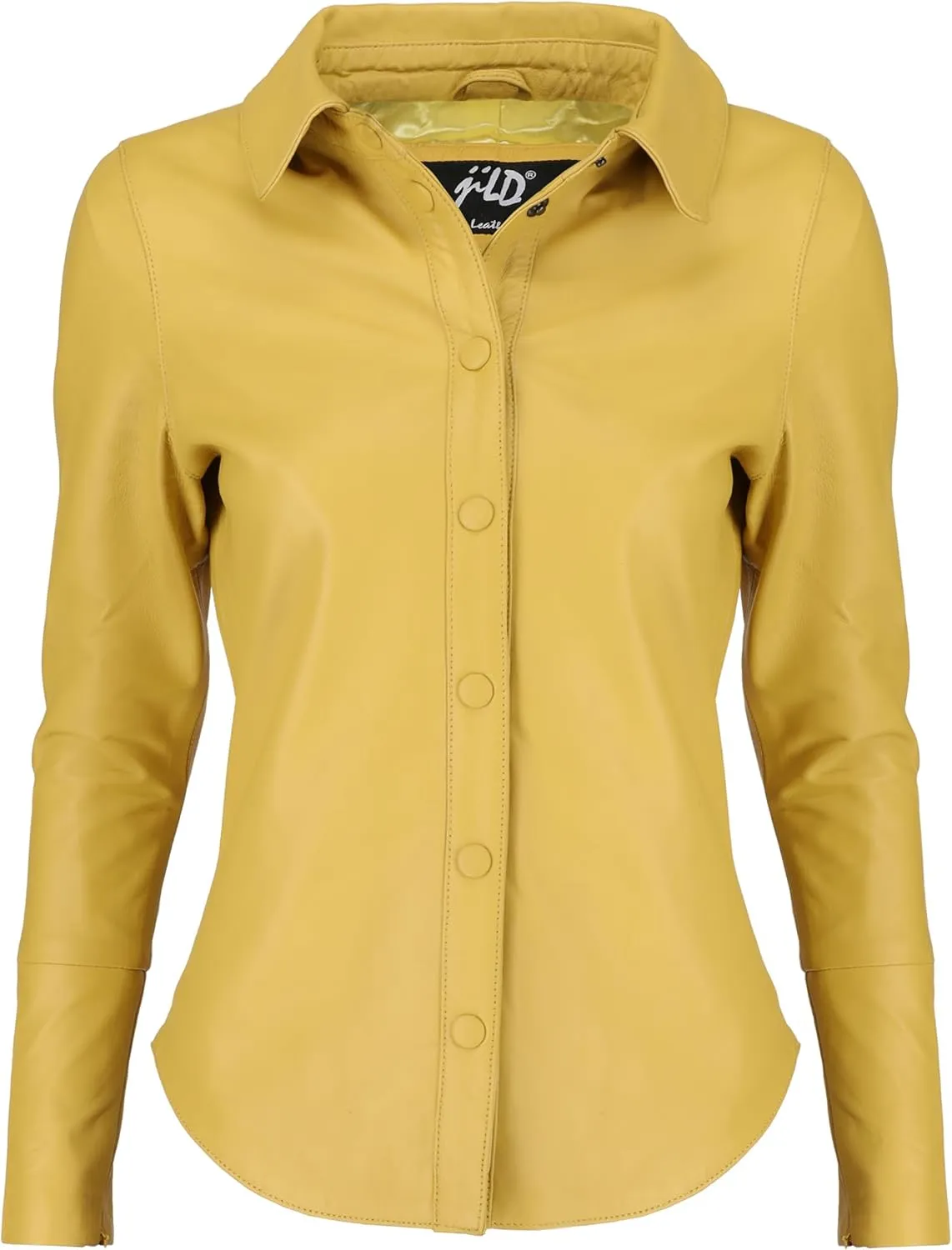 Jild Casual Shirt Leather Jacket Women - Long Sleeve Snap Button Down Soft Lambskin Leather Shacket Regular and Plus Size