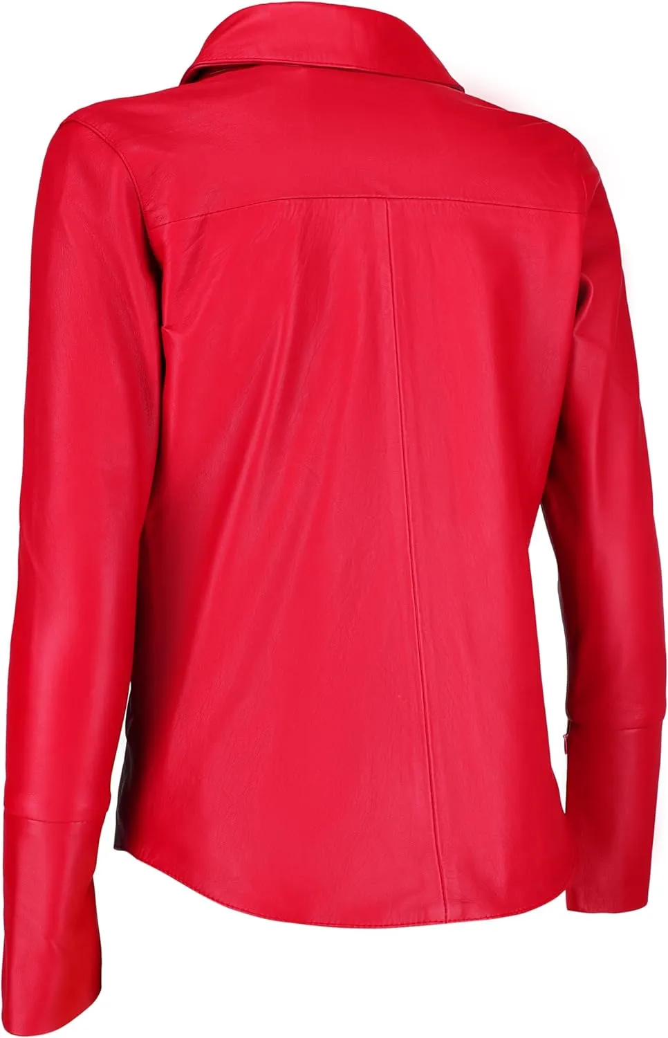 Jild Casual Shirt Leather Jacket Women - Long Sleeve Snap Button Down Soft Lambskin Leather Shacket Regular and Plus Size