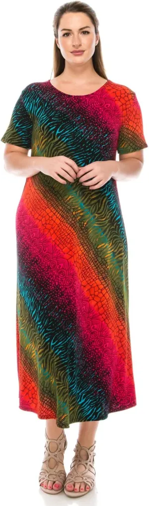 Jostar Plus Size Print Long Dress Short Sleeve - 7002BN-SXP1
