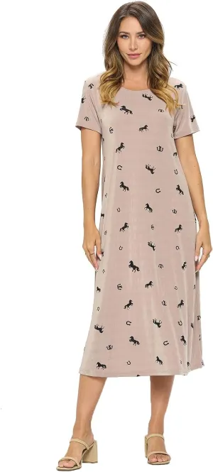 Jostar Print Long Dress Short Sleeve -7002BN-SRP1-W468