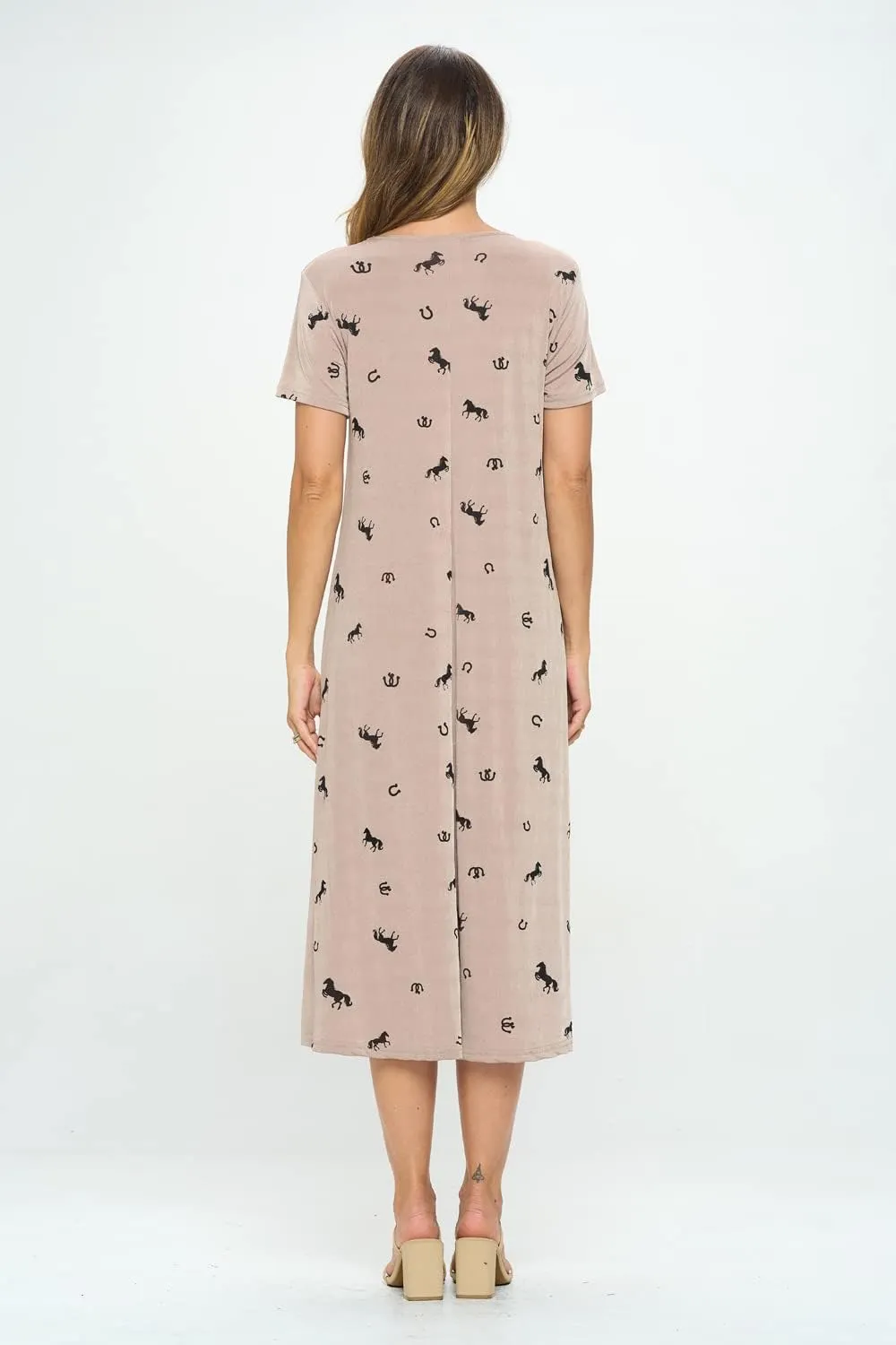 Jostar Print Long Dress Short Sleeve -7002BN-SRP1-W468