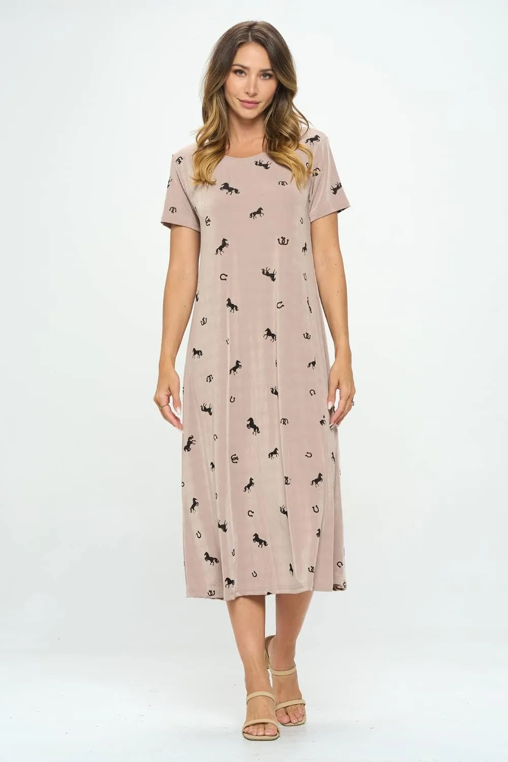 Jostar Print Long Dress Short Sleeve -7002BN-SRP1-W468