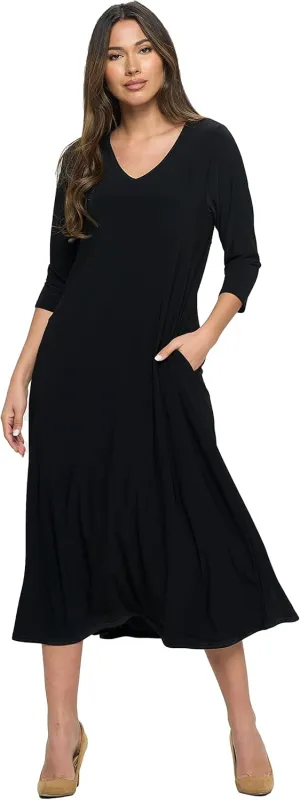 Jostar Women's Casual Long Dress – 3/4 Sleeve V-Neck Casual Print Solid One Piece with Pockets