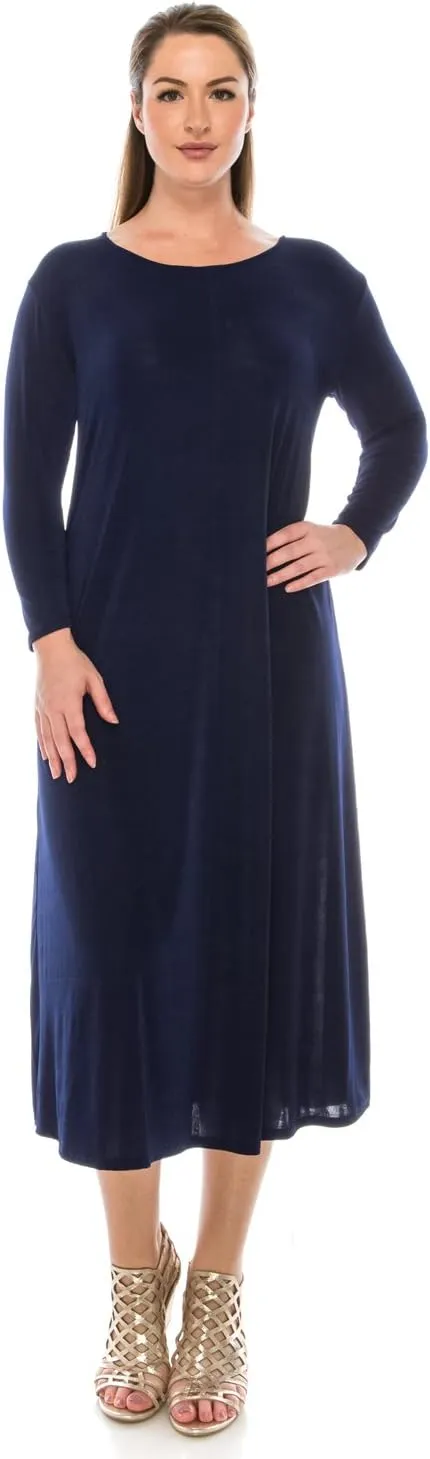 Jostar Women's Print Long Midi Dress – 3/4 Sleeve Stretch Casual Swing Flowy Solid T Shirt One Piece