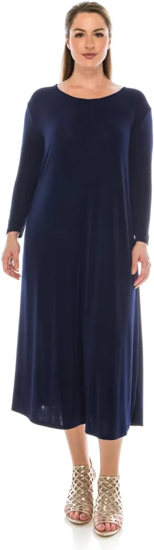 Jostar Women's Print Long Midi Dress – 3/4 Sleeve Stretch Casual Swing Flowy Solid T Shirt One Piece