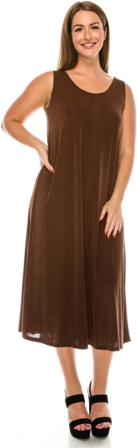 Jostar Women's Tank Long Dress – Plus Size Sleeveless Scoop Neck Casual Swing Flowy Solid T Shirt One Piece
