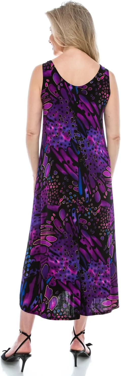 Jostar Women's Tank Long Dress – Sleeveless Scoop Neck Casual Printed Swing Flowy T Shirt One Piece