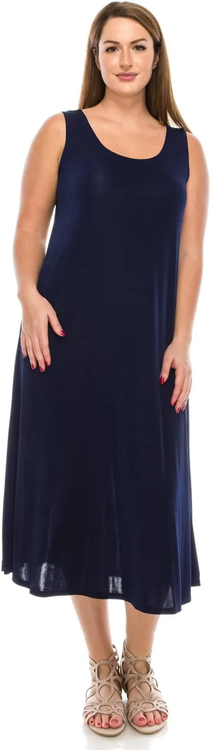 Jostar Women's Tank Long Dress – Sleeveless Scoop Neck Casual Swing Flowy T Shirt One Piece