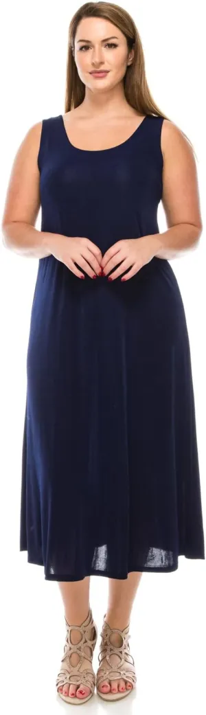 Jostar Women's Tank Long Dress – Sleeveless Scoop Neck Casual Swing Flowy T Shirt One Piece