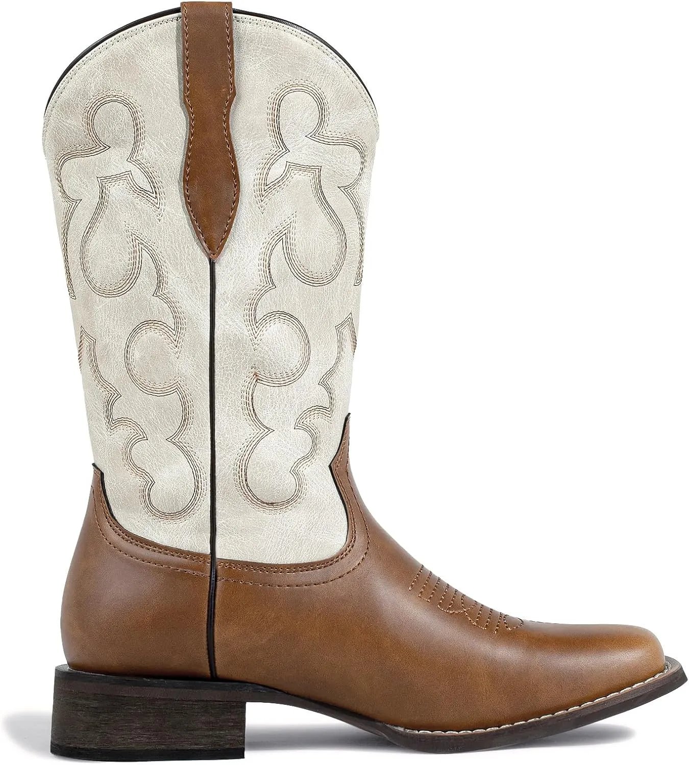 J's.o.l.e Square Toe Cowboy Boots for Women Cowgirl Fashion Two-toned Western Boots Mid Calf Brown