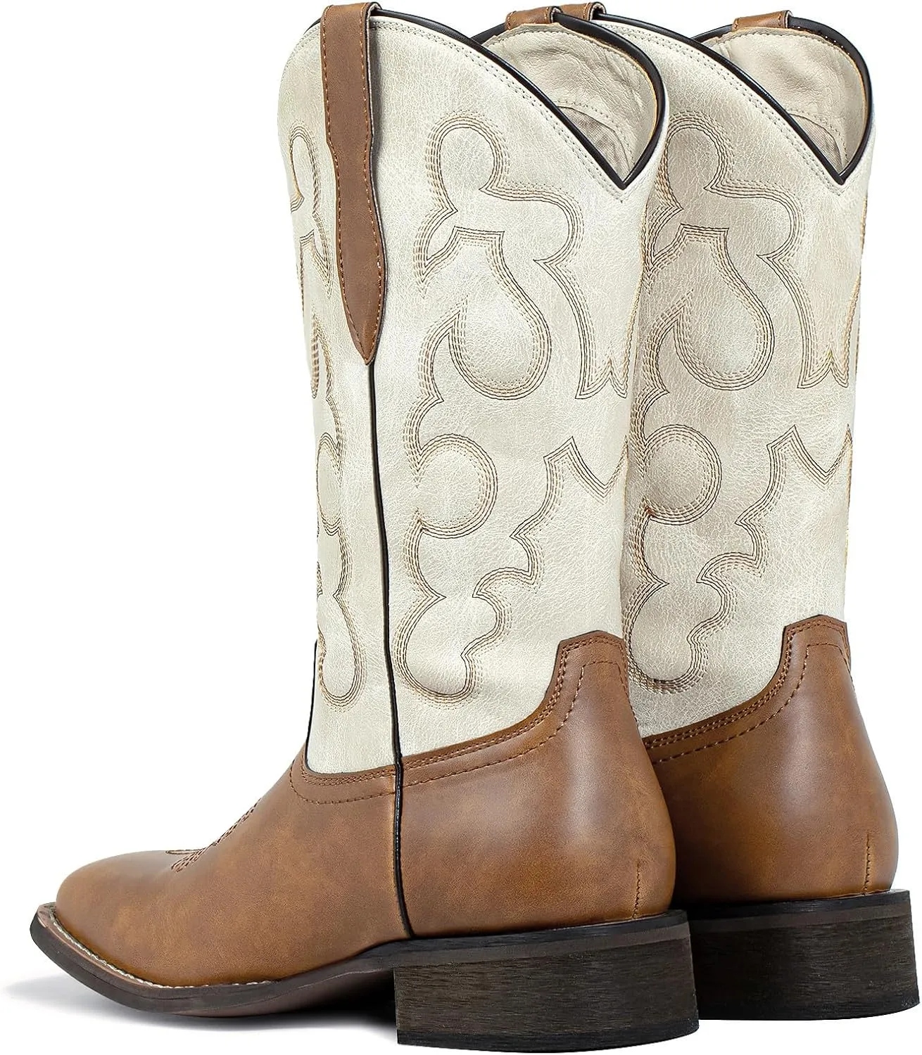 J's.o.l.e Square Toe Cowboy Boots for Women Cowgirl Fashion Two-toned Western Boots Mid Calf Brown