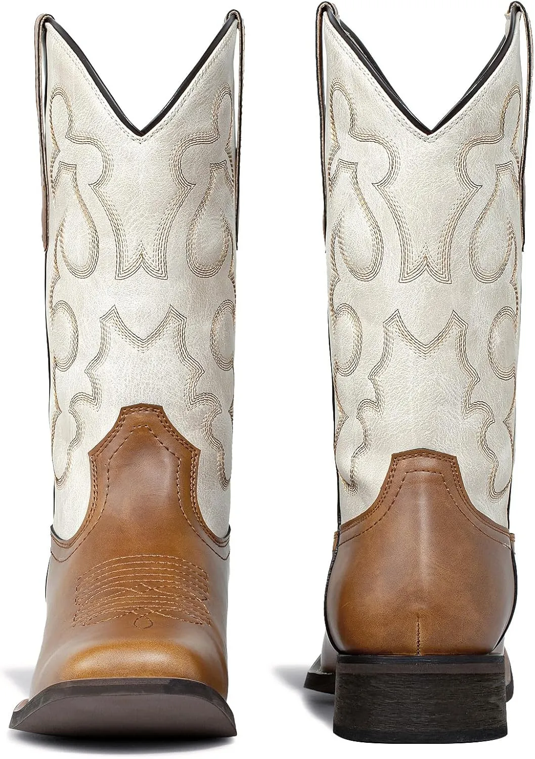 J's.o.l.e Square Toe Cowboy Boots for Women Cowgirl Fashion Two-toned Western Boots Mid Calf Brown