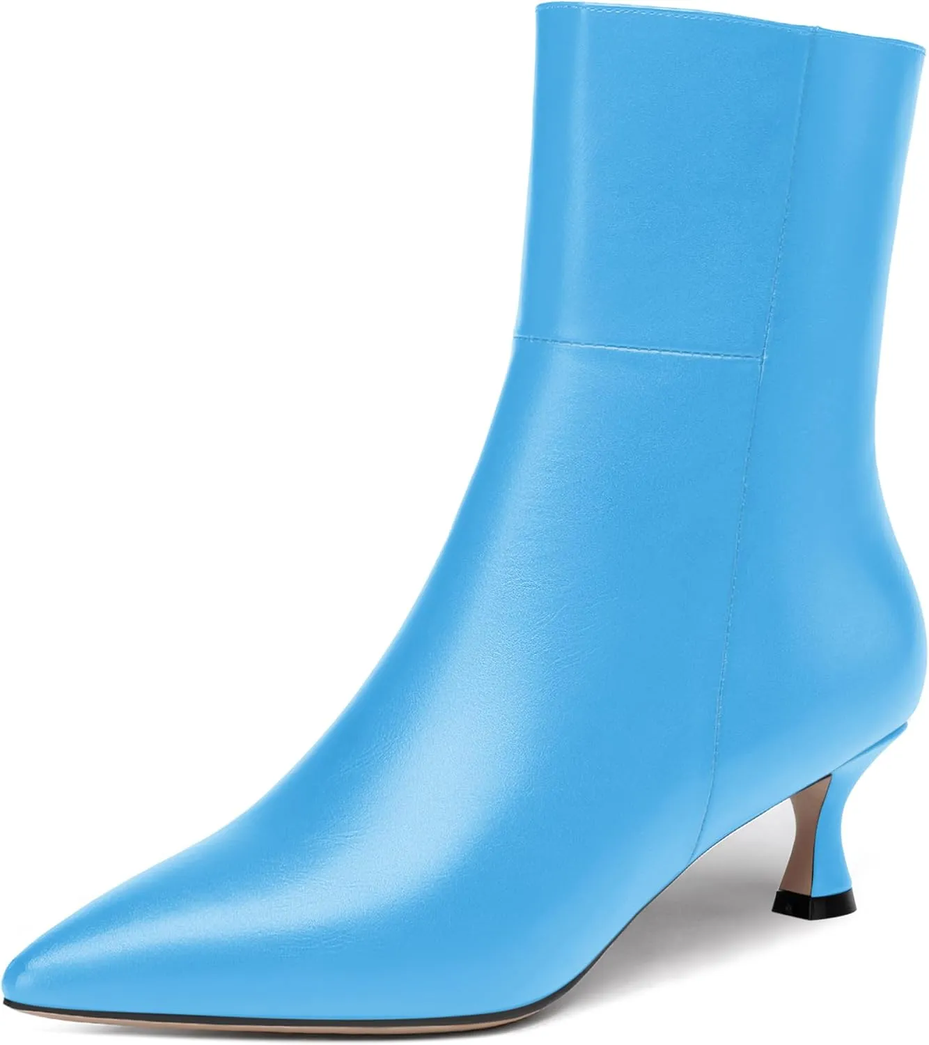 JUSTDANNI Womens Matte Casual Stylish Pointed Toe Zip Dating Kitten Low Heel Ankle High Boots 2 Inch