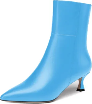 JUSTDANNI Womens Matte Casual Stylish Pointed Toe Zip Dating Kitten Low Heel Ankle High Boots 2 Inch