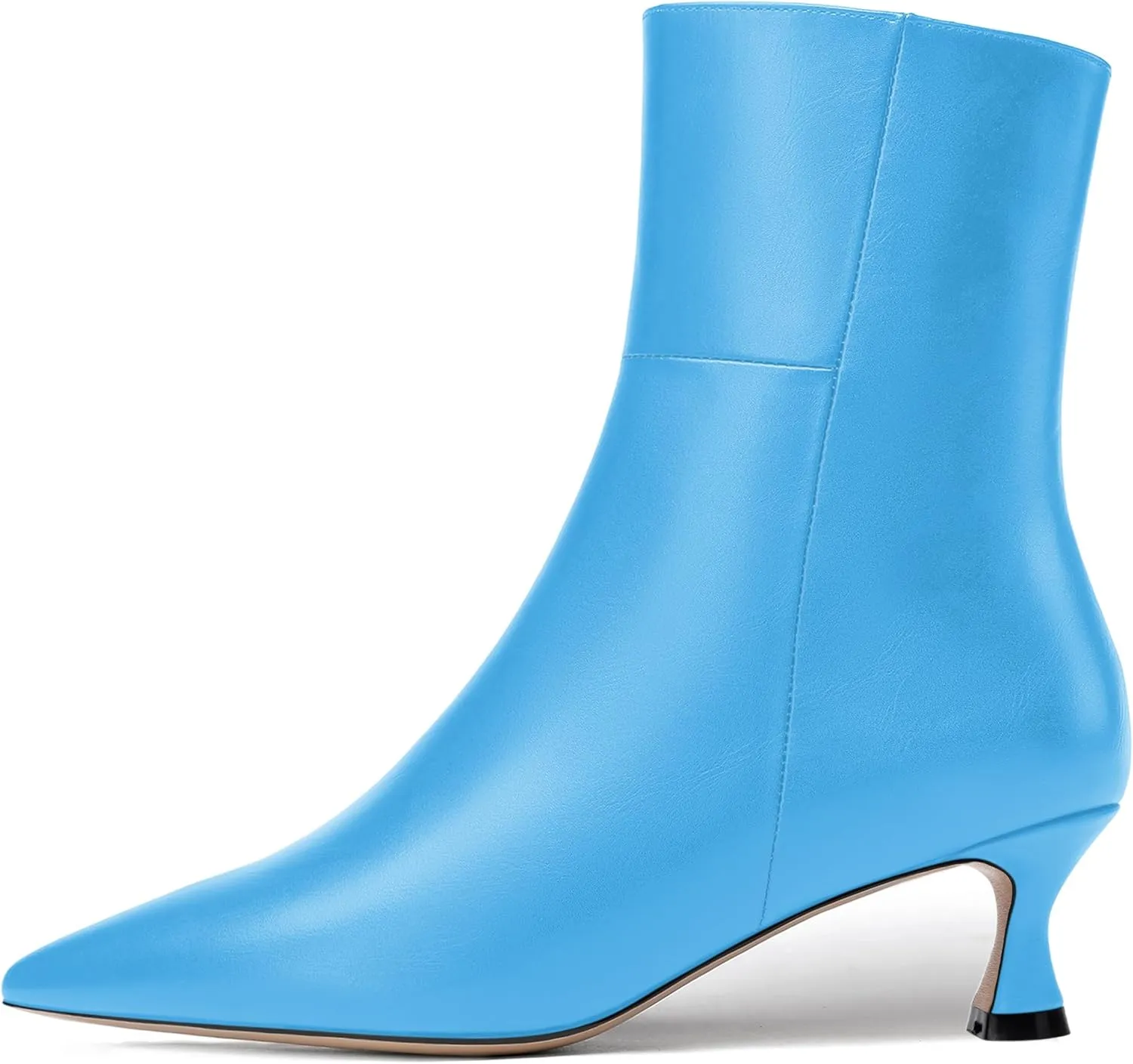 JUSTDANNI Womens Matte Casual Stylish Pointed Toe Zip Dating Kitten Low Heel Ankle High Boots 2 Inch
