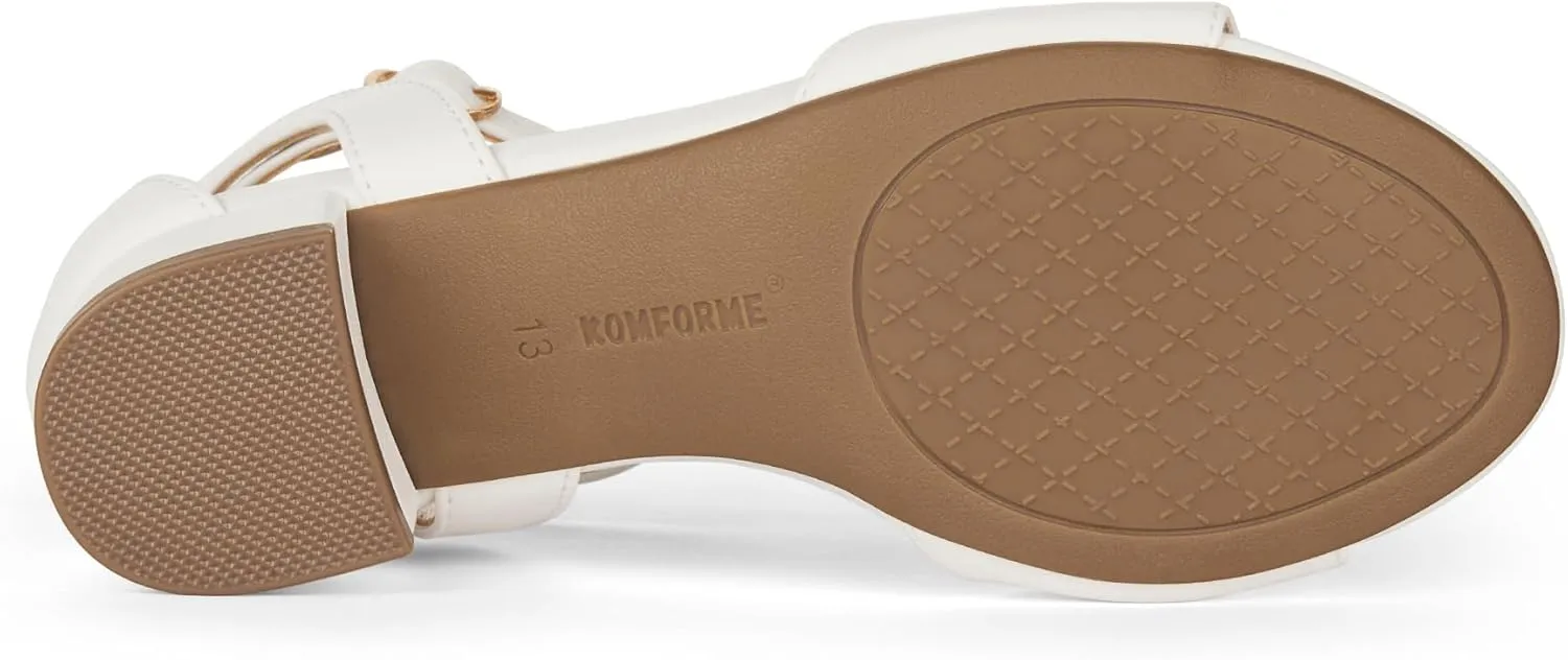K KomForme Girls Sandals Low Chunky Heels Dress Pumps Ankle Strap Open Toe Flower Wedding Party Dress Shoes for Toddler/Little Kid/Big Kid