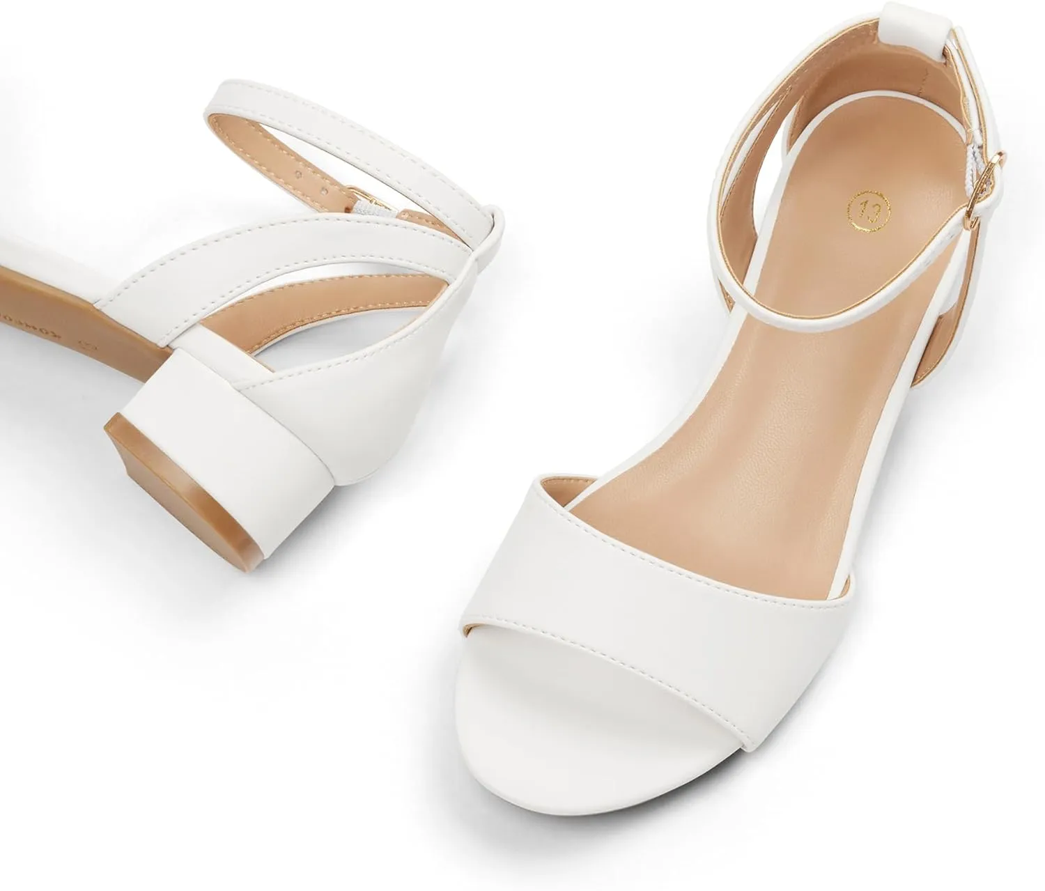 K KomForme Girls Sandals Low Chunky Heels Dress Pumps Ankle Strap Open Toe Flower Wedding Party Dress Shoes for Toddler/Little Kid/Big Kid