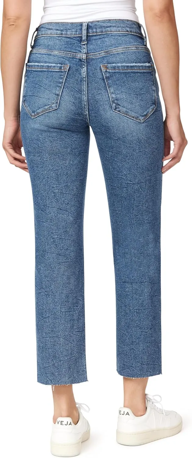 kensie Jeans Women's The Allie High-Rise Slim Straight Raw Hem 27-Inch Inseam, Sizes 0-16