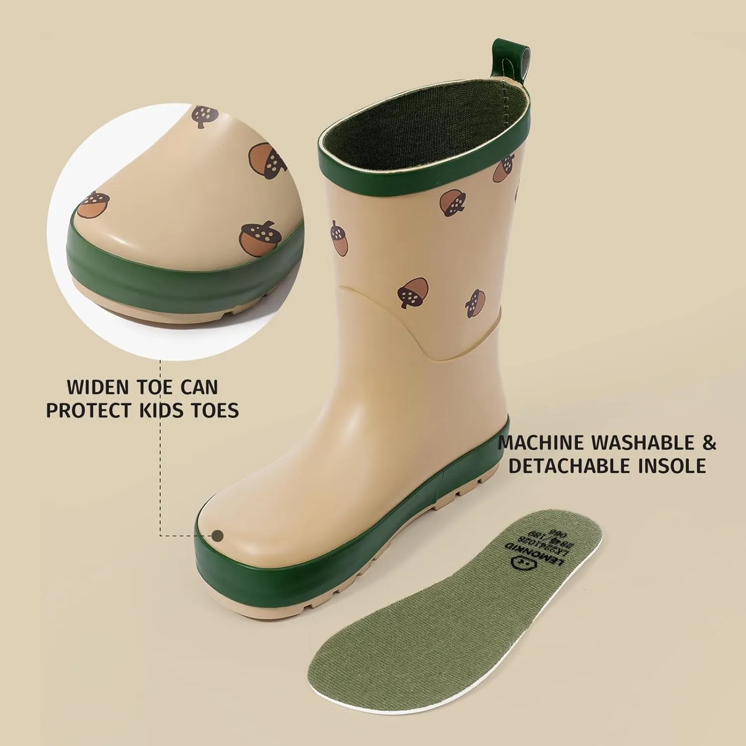 Kids Natural Rubber Rainboots Lightweight Toddler Stylish Waterproof Rain Shoes For Boys and Girls