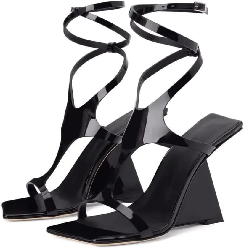 Kluolandi Women's Wedge Heeled Sandals Open Toe Criss-cross Strappy Sandals Heels Dress Shoes with Cut-out Design