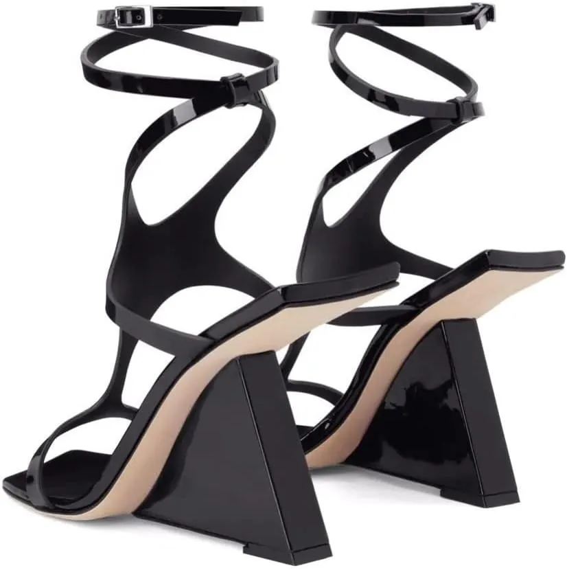 Kluolandi Women's Wedge Heeled Sandals Open Toe Criss-cross Strappy Sandals Heels Dress Shoes with Cut-out Design