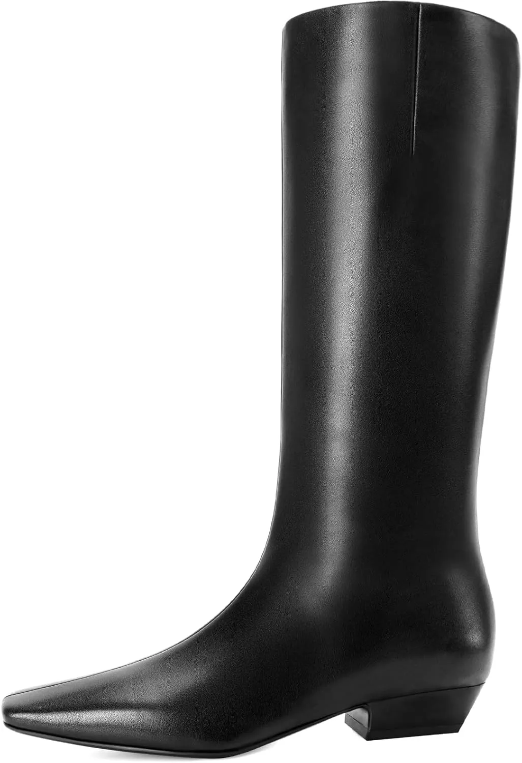 Knee High Boots for Women Kitten Low Block Heel Wide Calf Square Toe Crocodile Boots Flat Tall Boots with Side Zipper Riding Gogo Boots