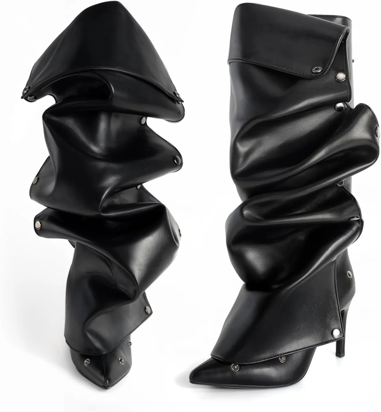 Knee High Boots for Women, Thigh High Boots Stiletto Pointed Toe Slouchy Boot Heel Boots Fold over Shark boot