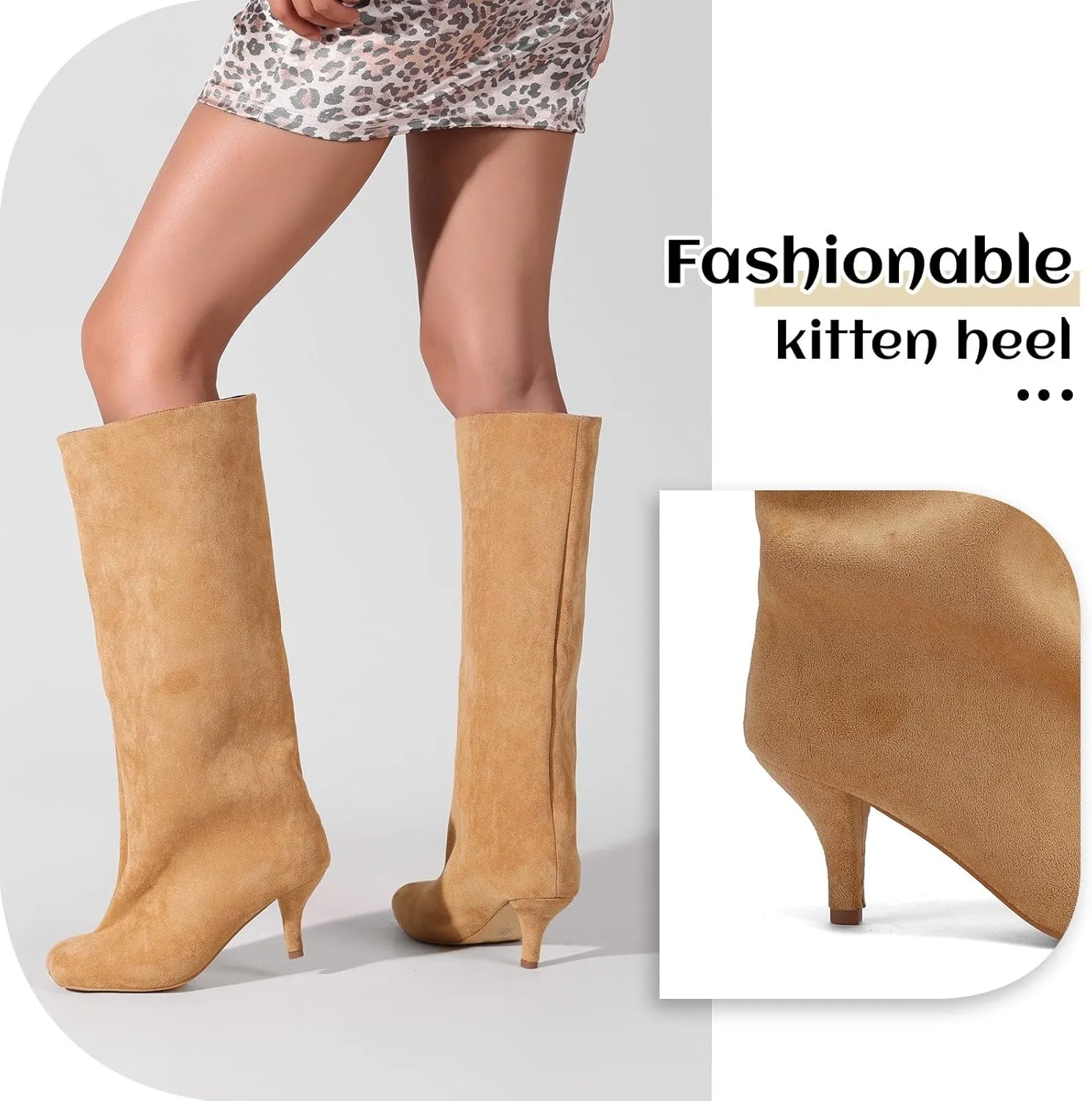 Knee High Boots for Women Wide Calf Boots With Square Toe And Kitten Heels Dress Long Booties Womens Tall Boots for Ladies Casual Fahion Dressy