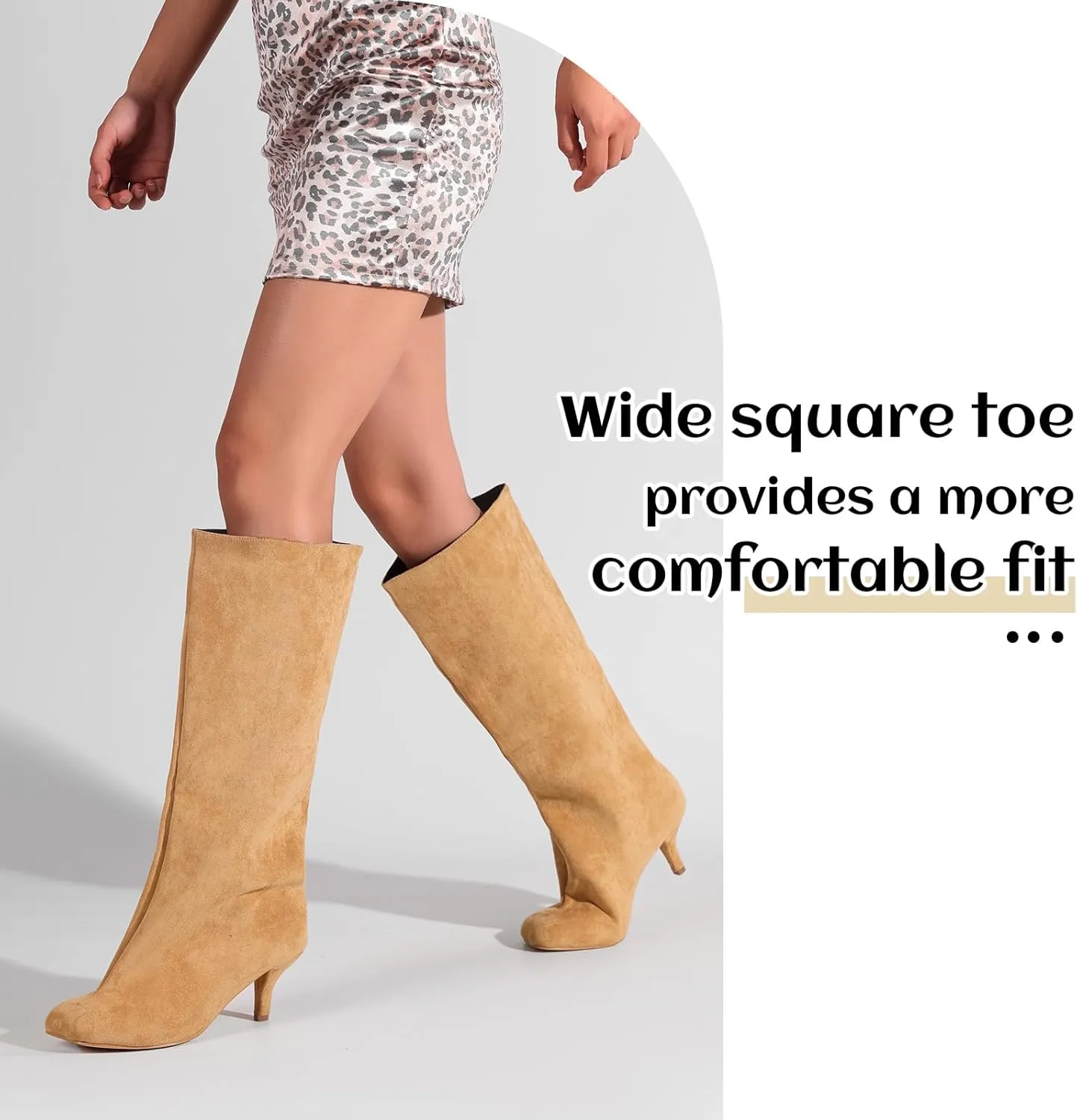 Knee High Boots for Women Wide Calf Boots With Square Toe And Kitten Heels Dress Long Booties Womens Tall Boots for Ladies Casual Fahion Dressy