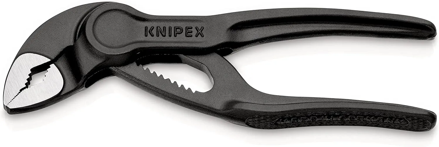 Knipex Cobra XS Mini Water Pump Pliers, 100 mm, Nuts to 24 mm, Pipes to 28 mm, Self-Locking, Fine Adjustment by Button Push, Edc, 87 00 100