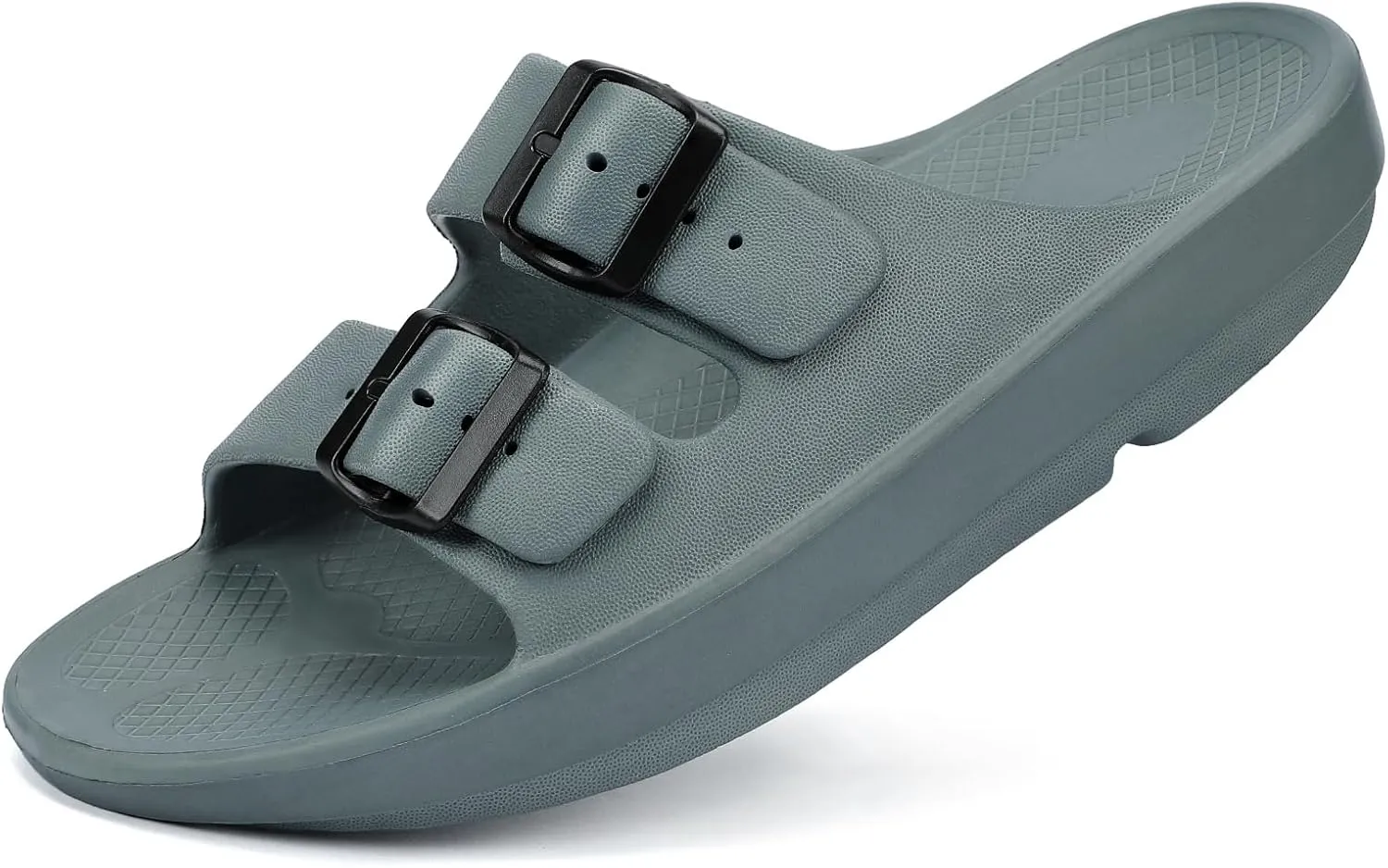 Kricely Women and Men Wide Width Recovery Sandals Plantar Fasciitis Arch Support Orthotic Slides Adjustable Double Buckle Thick Sole Slippers Reduces Stress on Feet Joints & Back Post-Exercise
