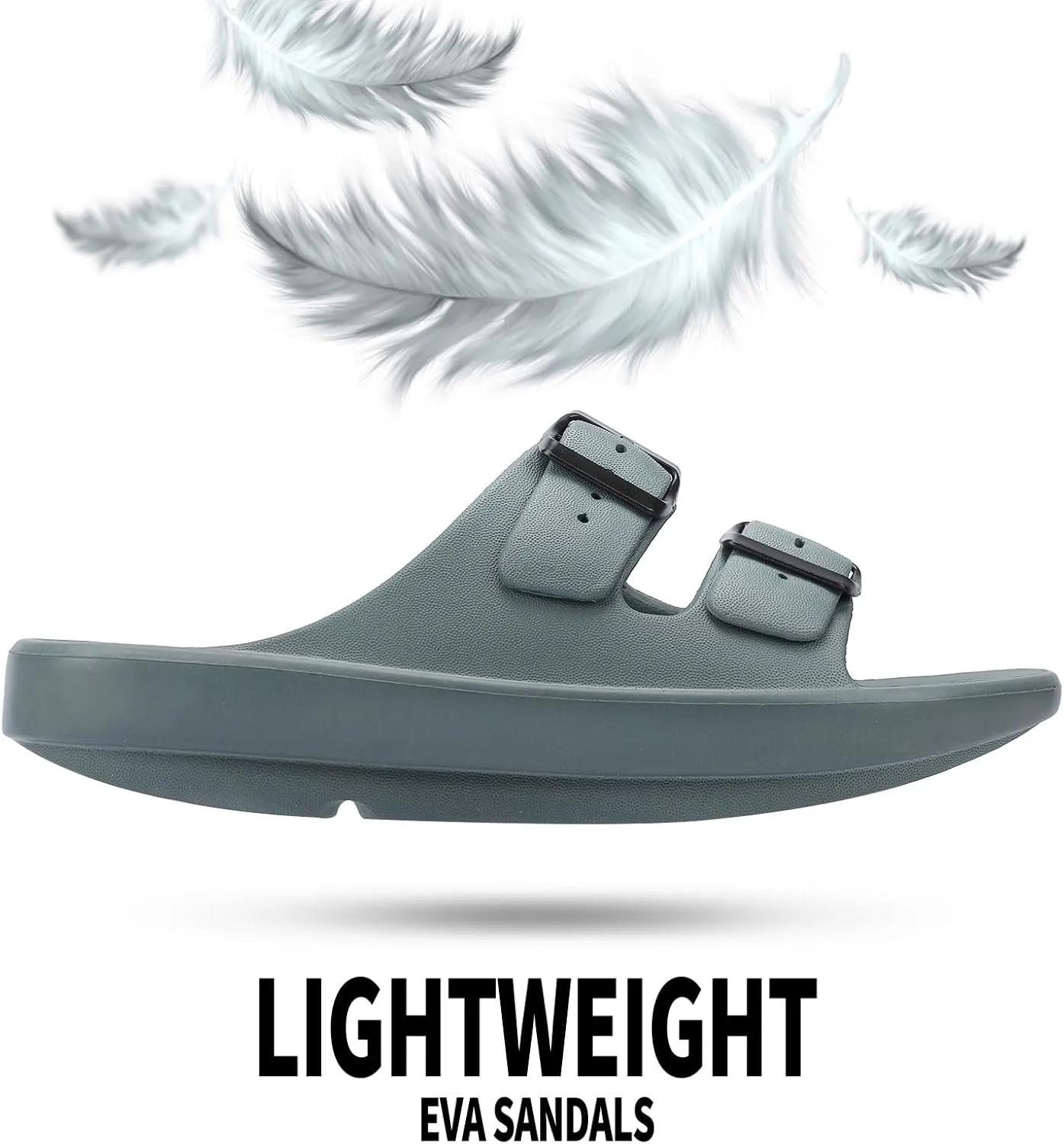 Kricely Women and Men Wide Width Recovery Sandals Plantar Fasciitis Arch Support Orthotic Slides Adjustable Double Buckle Thick Sole Slippers Reduces Stress on Feet Joints & Back Post-Exercise