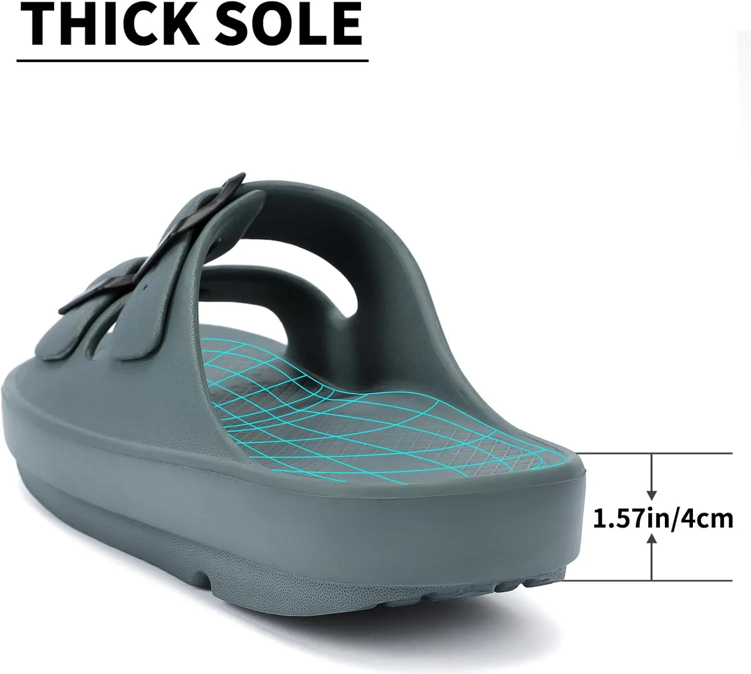 Kricely Women and Men Wide Width Recovery Sandals Plantar Fasciitis Arch Support Orthotic Slides Adjustable Double Buckle Thick Sole Slippers Reduces Stress on Feet Joints & Back Post-Exercise