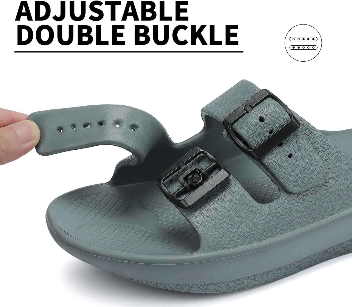 Kricely Women and Men Wide Width Recovery Sandals Plantar Fasciitis Arch Support Orthotic Slides Adjustable Double Buckle Thick Sole Slippers Reduces Stress on Feet Joints & Back Post-Exercise