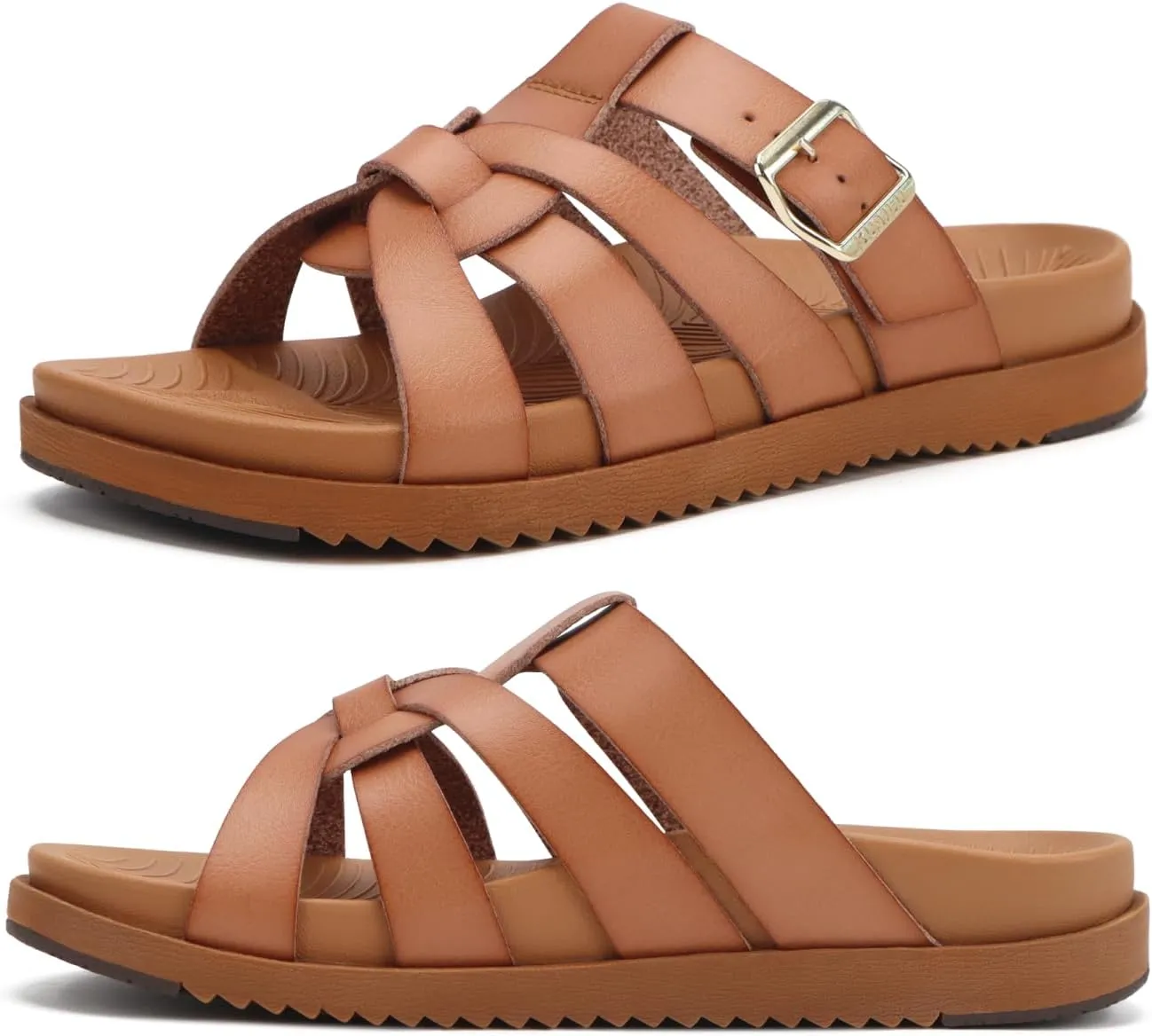 KuaiLu Gladiator Sandals for Women with Comfortable Arch Support Summer Beach Walking Fisherman Slides Boho Outfits Slip on Cushion Shoes Indoor Outdoor