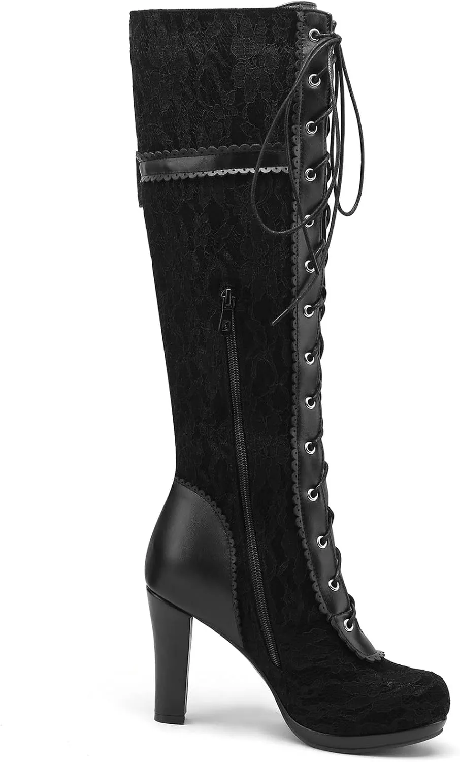 KysBloes Women Lace Goth Knee High Boots Buckle Block Heel Lace Up Knee Length Boots Punk Platform Tall Boots