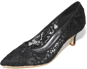 Lace Wedding Shoes Closed Toe Low Heels Pointed Toe Bridal Shoes Women Mary Jane High Heels Pumps Wedding Dress Shoes