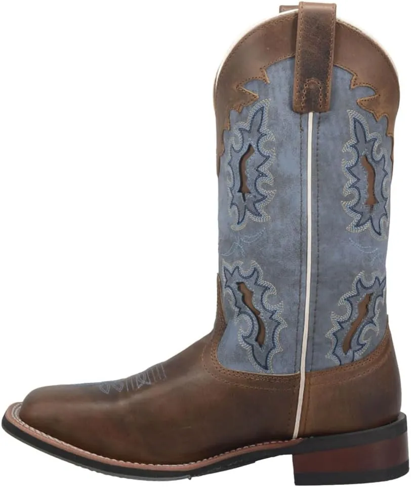 Laredo Womens Isla Tooled-Inlay Embroidered Square Toe Casual Boots Mid Calf Low Heel 1-2" - Brown