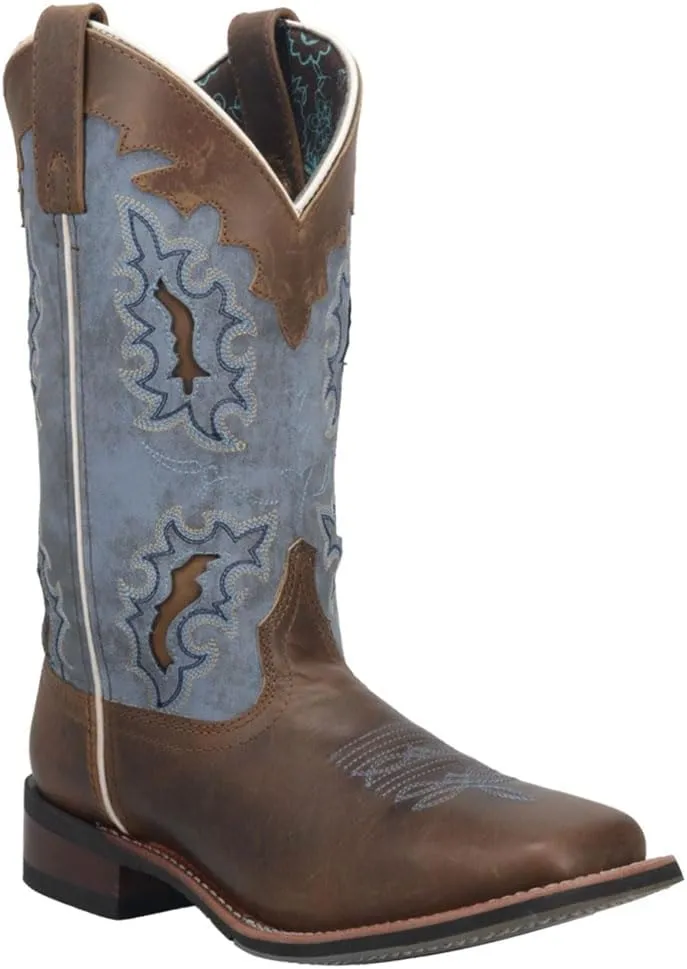 Laredo Womens Isla Tooled-Inlay Embroidered Square Toe Casual Boots Mid Calf Low Heel 1-2" - Brown