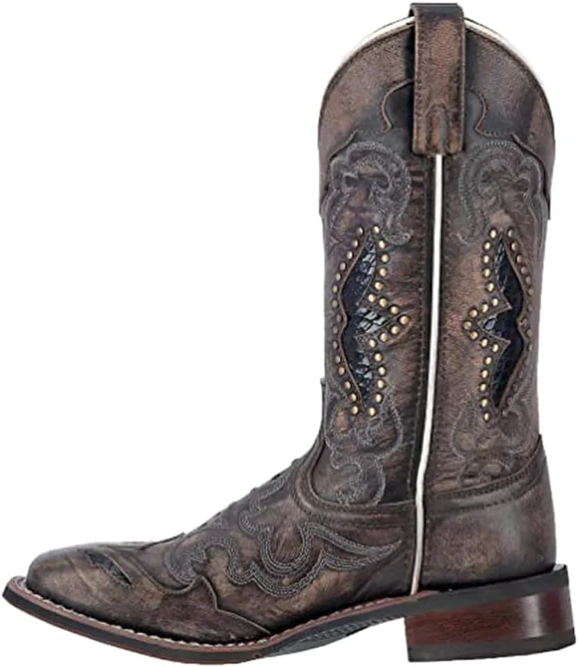 Laredo Womens Spellbound Studded Tooled Inlay Embroidered Square Toe Dress Boots Mid Calf Low Heel 1-2" - Black
