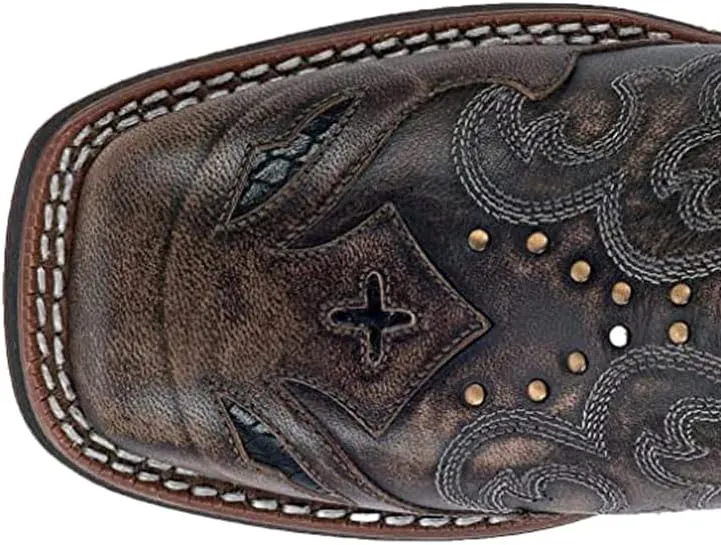 Laredo Womens Spellbound Studded Tooled Inlay Embroidered Square Toe Dress Boots Mid Calf Low Heel 1-2" - Black