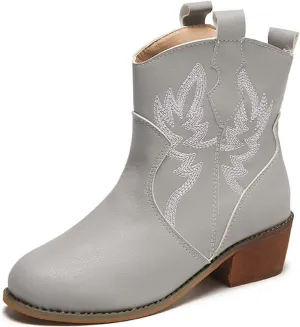 Lausiuoe Boots For Women Cowboy Style Wide Calf Cowgirl Western Embroidery Low Heel Knee High Fashion Chunky Boots