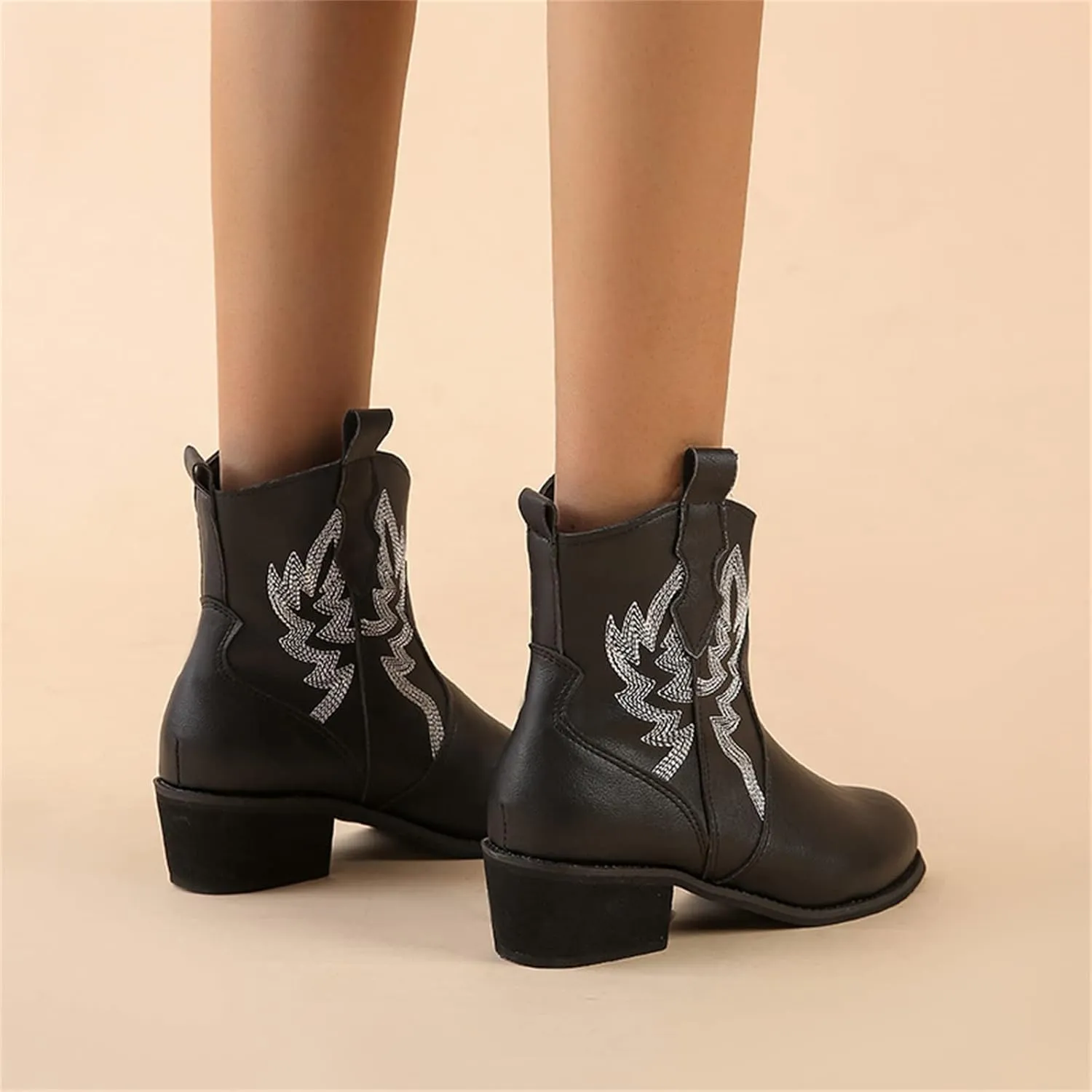 Lausiuoe Boots For Women Cowboy Style Wide Calf Cowgirl Western Embroidery Low Heel Knee High Fashion Chunky Boots