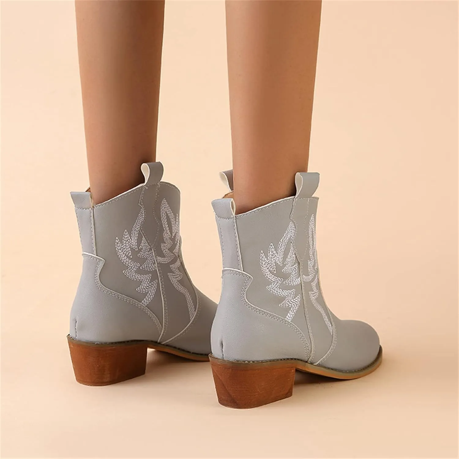 Lausiuoe Boots For Women Cowboy Style Wide Calf Cowgirl Western Embroidery Low Heel Knee High Fashion Chunky Boots