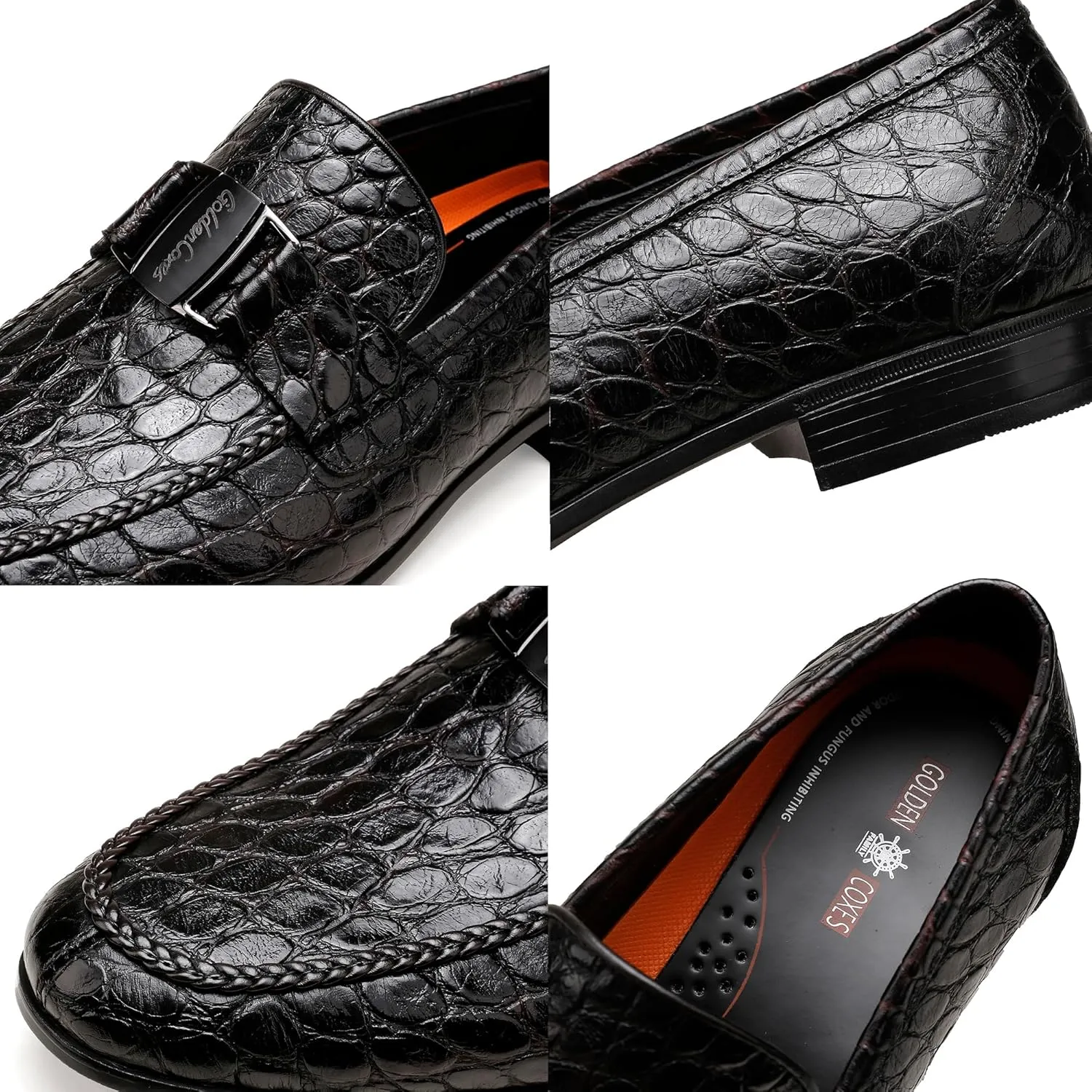 Leather Penny Loafers for Mens, Fashion Crocodile Printed Dress Shoes with Metal Buckle Business Weddings Shoes Slip On Party Loafers
