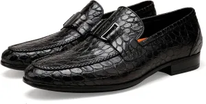 Leather Penny Loafers for Mens, Fashion Crocodile Printed Dress Shoes with Metal Buckle Business Weddings Shoes Slip On Party Loafers