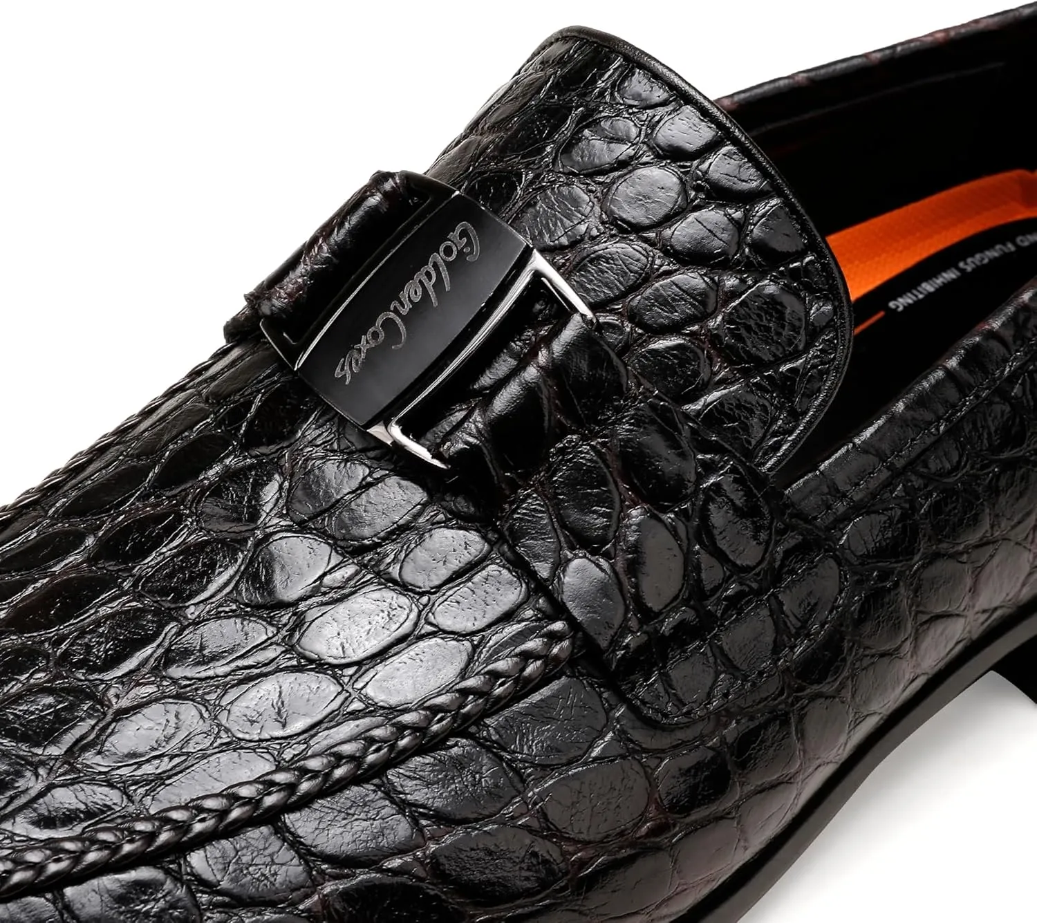 Leather Penny Loafers for Mens, Fashion Crocodile Printed Dress Shoes with Metal Buckle Business Weddings Shoes Slip On Party Loafers