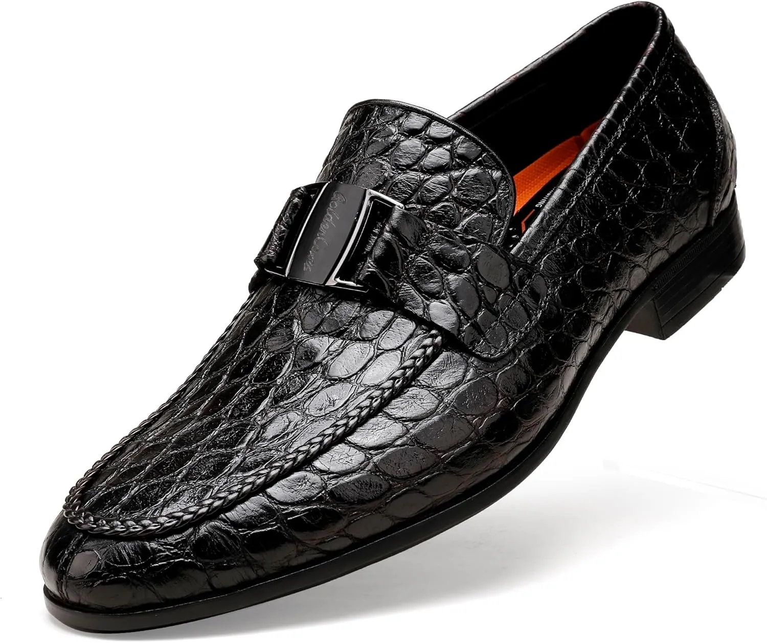 Leather Penny Loafers for Mens, Fashion Crocodile Printed Dress Shoes with Metal Buckle Business Weddings Shoes Slip On Party Loafers